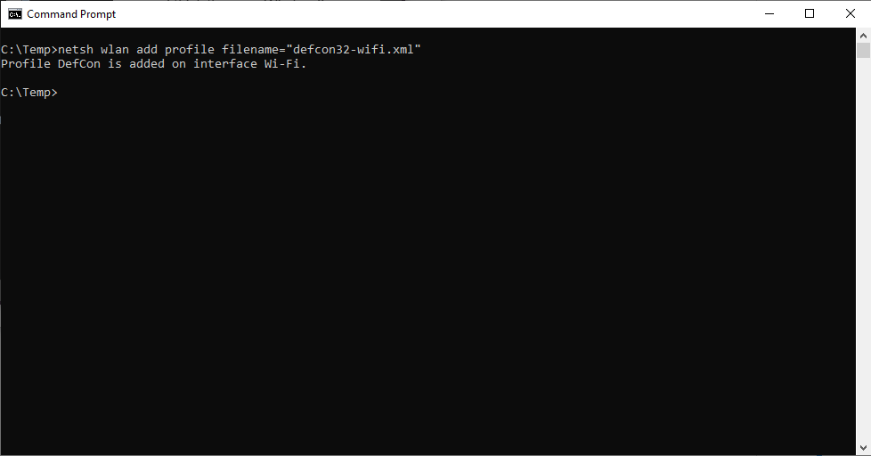 Windows: profile added via netsh